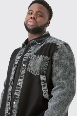 Plus Grey Wash Carpenter Style Denim Shirt | BoohooMAN UK