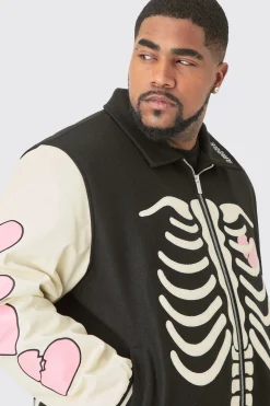 Plus Heart Breaker Badge PU Sleeve Bomber | BoohooMAN UK