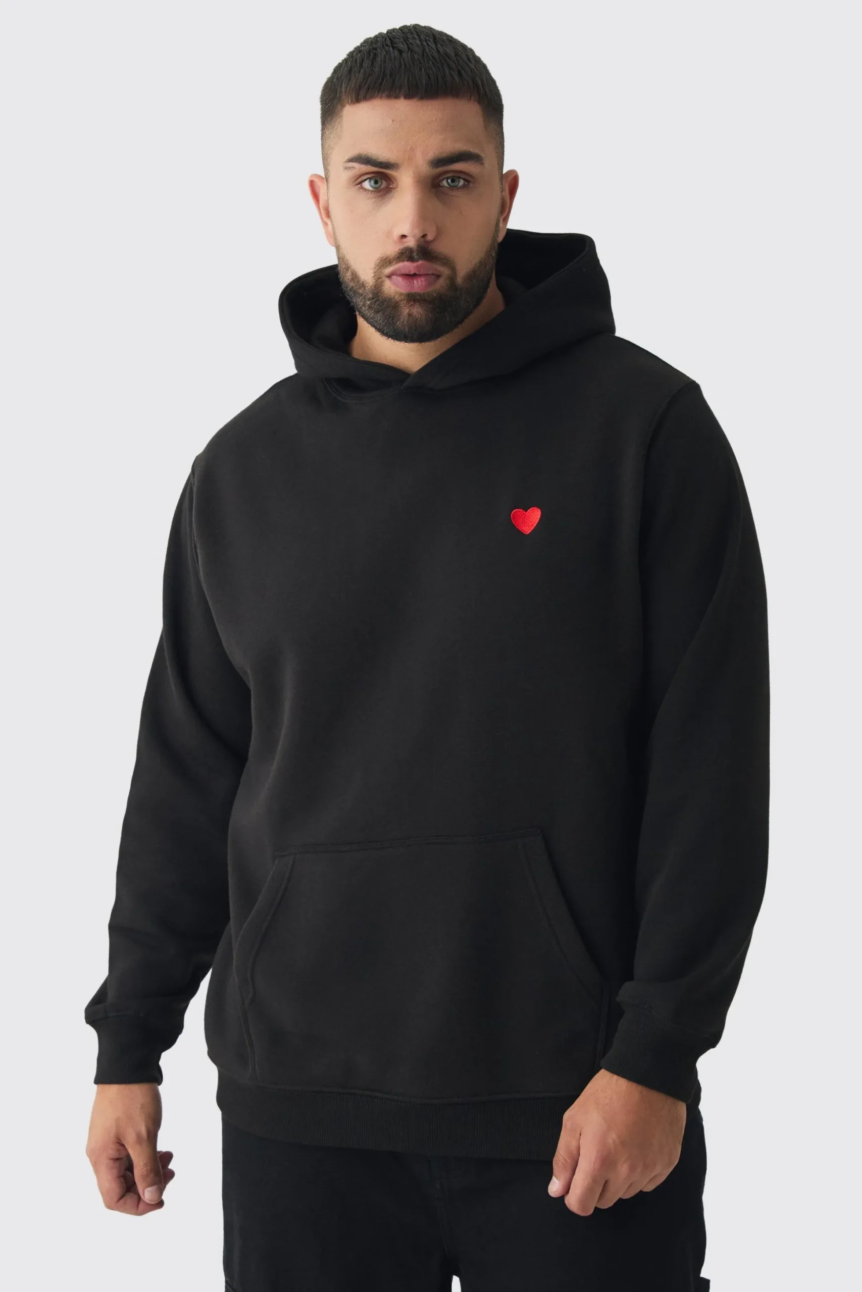 Plus Heart Embroidered Hoodie | BoohooMAN UK
