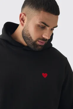 Plus Heart Embroidered Hoodie | BoohooMAN UK