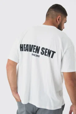 Plus Heaven Sent Print Oversized T-shirt In White | BoohooMAN UK