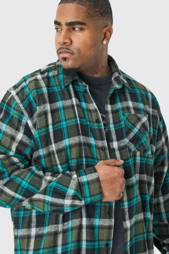 Plus Heavy Weight Check Overshirt | BoohooMAN UK