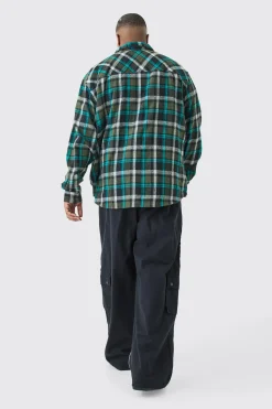 Plus Heavy Weight Check Overshirt | BoohooMAN UK