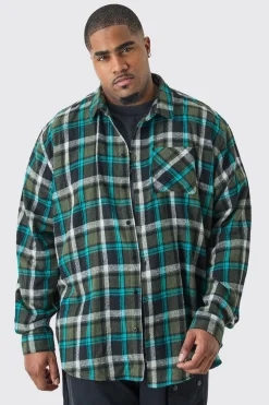 Plus Heavy Weight Check Overshirt | BoohooMAN UK