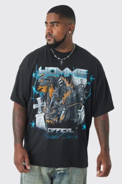 Plus Homme Cross Print Oversized T-shirt In Black | BoohooMAN UK
