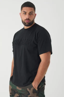Plus Homme Debossed T-shirt In Black | BoohooMAN UK
