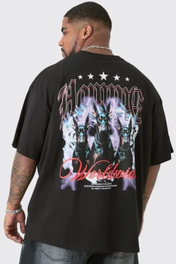 Plus Homme Dog Star Backprint T-shirt In Black | BoohooMAN UK