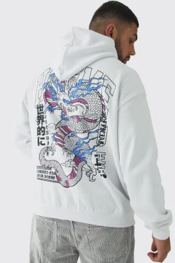 Plus Homme Dragon Graphic Oversized Hoodie | BoohooMAN UK