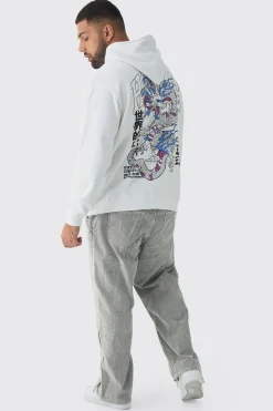 Plus Homme Dragon Graphic Oversized Hoodie | BoohooMAN UK