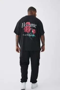 Plus Homme Floral Printed T-shirt In Black | BoohooMAN UK