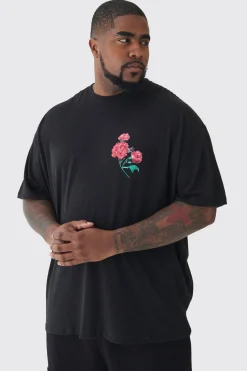Plus Homme Floral Printed T-shirt In Black | BoohooMAN UK