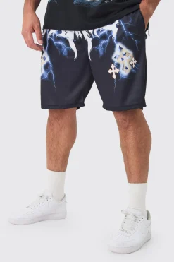 Plus Homme Gothic Cross Mesh Basketball Shorts | BoohooMAN UK