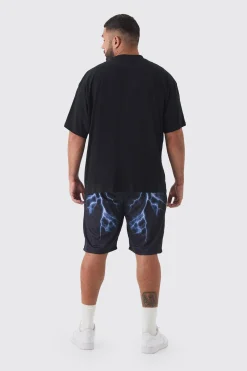 Plus Homme Gothic Cross Mesh Basketball Shorts | BoohooMAN UK