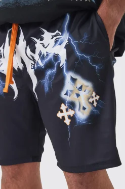 Plus Homme Gothic Cross Mesh Basketball Shorts | BoohooMAN UK