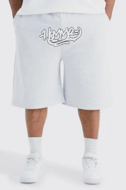 Plus Homme Graffiti Drop Crotch Jorts | BoohooMAN UK