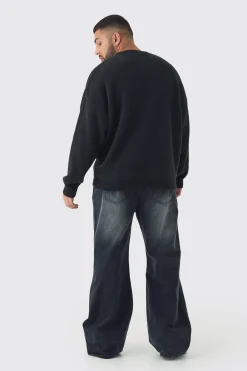 Plus Homme Oversized Fluffy Knitted Jumper | BoohooMAN UK