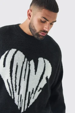 Plus Homme Oversized Fluffy Knitted Jumper | BoohooMAN UK