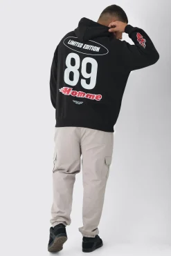 Plus Homme Racing Oversized Hoodie | BoohooMAN UK