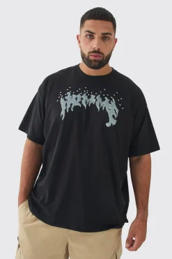 Plus Homme Rhinestone Printed T-Shirt In Black | BoohooMAN UK