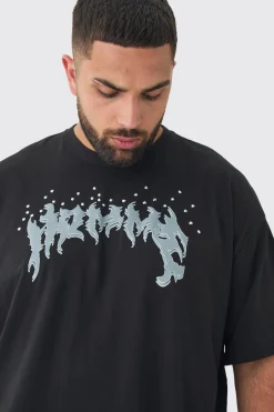 Plus Homme Rhinestone Printed T-Shirt In Black | BoohooMAN UK
