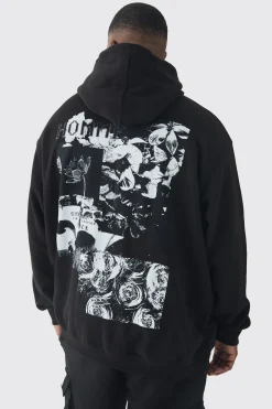 Plus Homme Spliced Floral Graphic Oversized Hoodie | BoohooMAN UK