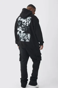Plus Homme Spliced Floral Graphic Oversized Hoodie | BoohooMAN UK