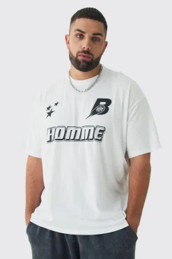 Plus Homme Star Print Graphic T-Shirt | BoohooMAN UK