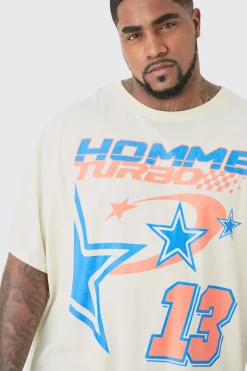 Plus Homme Turbo T-shirt In Ecru | BoohooMAN UK