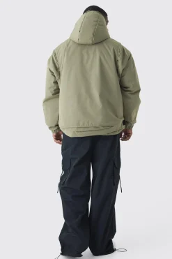 Plus Hooded Utility Tech Parka Jacket In Khaki | BoohooMAN UK