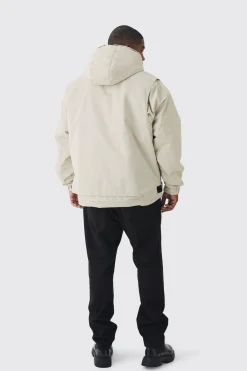 Plus Hooded Utility Tech Parka Jacket In Stone | BoohooMAN UK