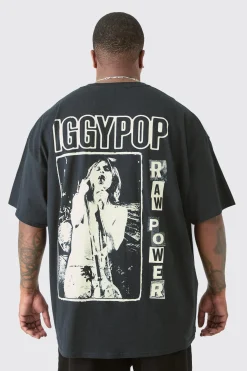 Plus Iggy Pop License Front & Back Print T-shirt | BoohooMAN UK
