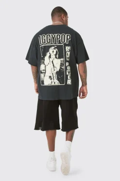Plus Iggy Pop License Front & Back Print T-shirt | BoohooMAN UK