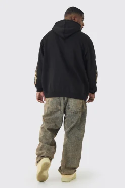 Plus Infamous Flame Print Hoodie In Black | BoohooMAN UK