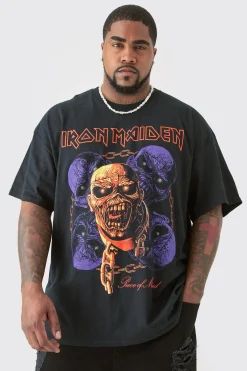Plus Iron Maiden License Print T-shirt | BoohooMAN UK