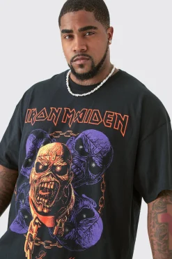 Plus Iron Maiden License Print T-shirt | BoohooMAN UK
