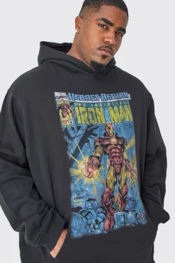 Plus Iron Man Comic Oversized Hoodie | BoohooMAN UK