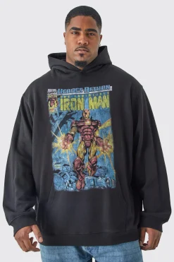 Plus Iron Man Comic Oversized Hoodie | BoohooMAN UK