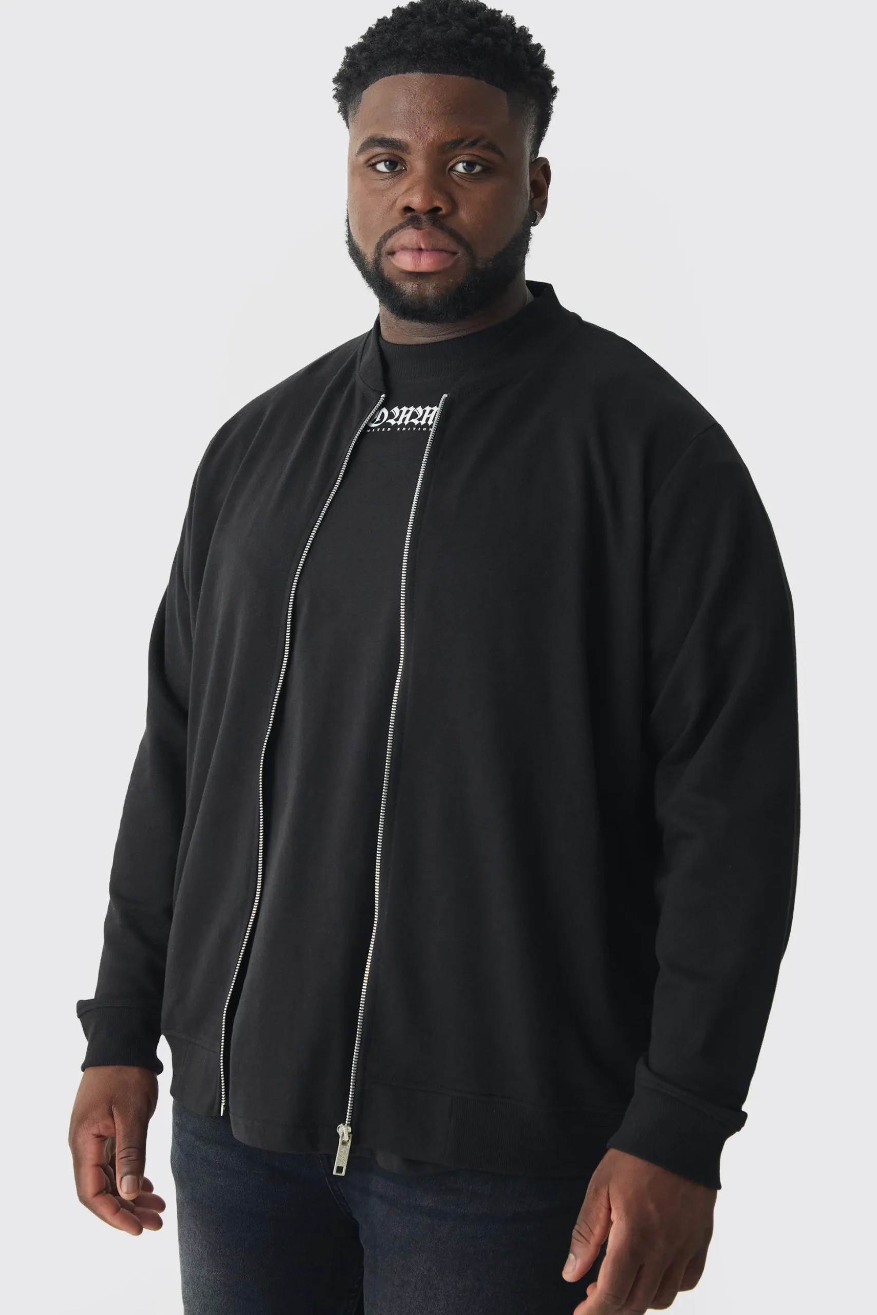 Plus Jersey Bomber Jacket | BoohooMAN UK