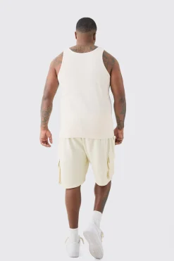 Plus Jersey Relaxed Cargo Short In Ecru | BoohooMAN UK