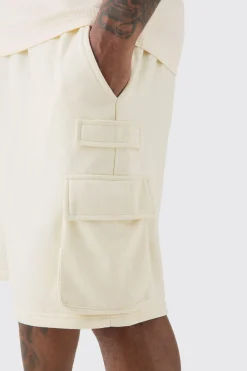 Plus Jersey Relaxed Cargo Short In Ecru | BoohooMAN UK