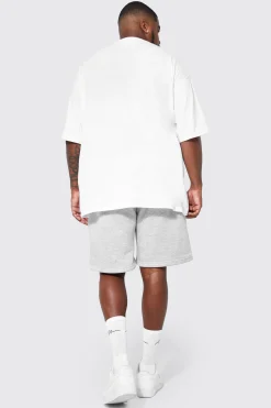 Plus Jersey Shorts With Man Drawcords | BoohooMAN UK