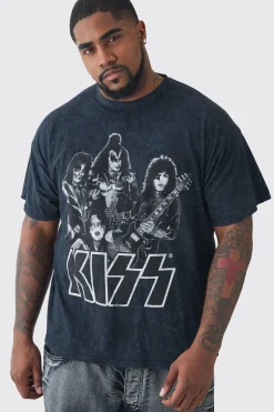 Plus Kiss License Acid Wash Tour Graphic T-shirt | BoohooMAN UK