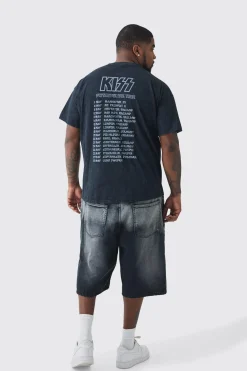 Plus Kiss License Acid Wash Tour Graphic T-shirt | BoohooMAN UK