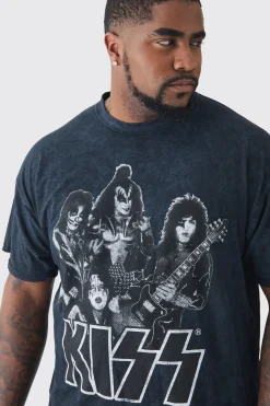 Plus Kiss License Acid Wash Tour Graphic T-shirt | BoohooMAN UK