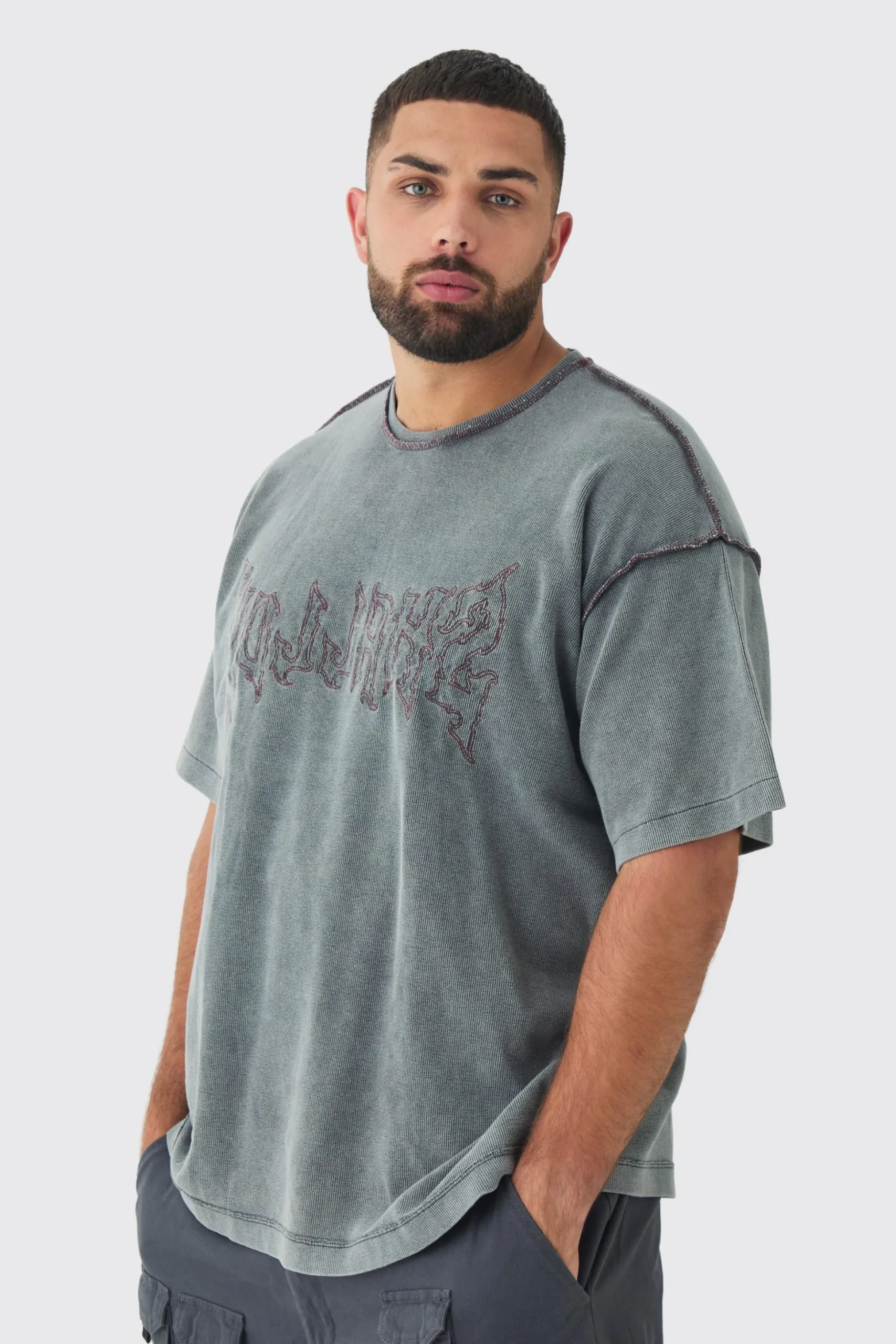 Plus Knitted Distressed Boxy Oversized T-shirt | BoohooMAN UK