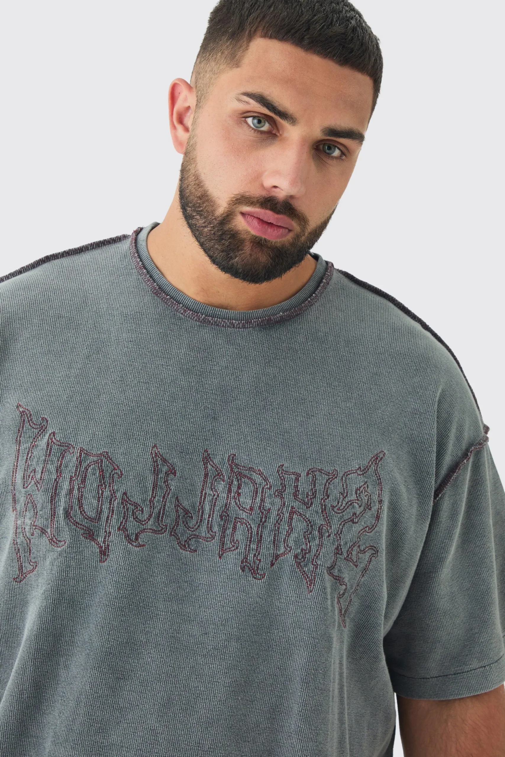 Plus Knitted Distressed Boxy Oversized T-shirt | BoohooMAN UK