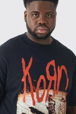 Plus Korn License Print T-shirt | BoohooMAN UK