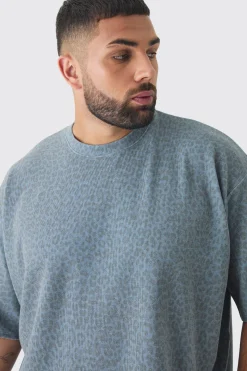 Plus Leopard Compact Rib Boxy Oversized T-Shirt | BoohooMAN UK