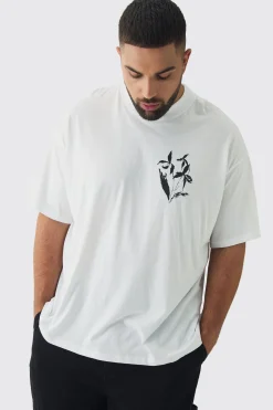 Plus Limited Edition Floral Line Drawing Extended Neck T-Shirt | BoohooMAN UK