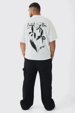 Plus Limited Edition Floral Line Drawing Extended Neck T-Shirt | BoohooMAN UK